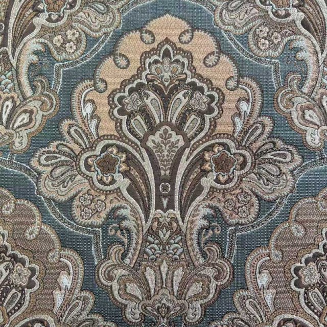 Regal Elegance Blue and Brown Damask Curtains 1