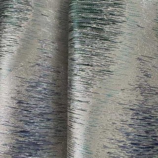 Ikat Ripples Blue and Teal Ogee Geometric Curtains with Silver Details 3