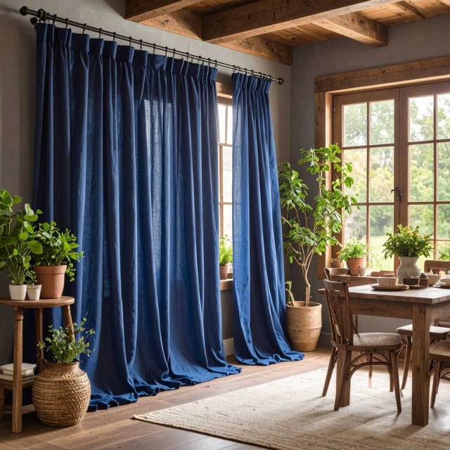 Cotton Club Pure Cotton Navy Blue Heavy Semi Sheer Voile Curtain 1