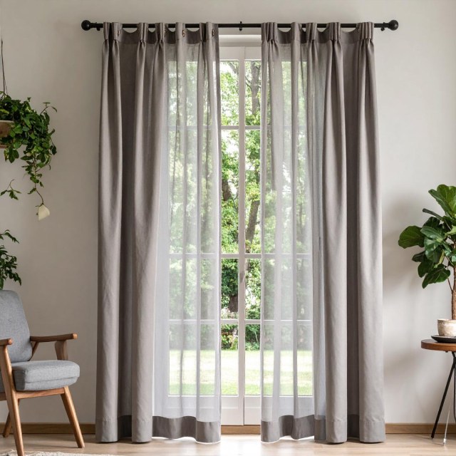 Luxe Light Grey Sheer Voile Curtain 1