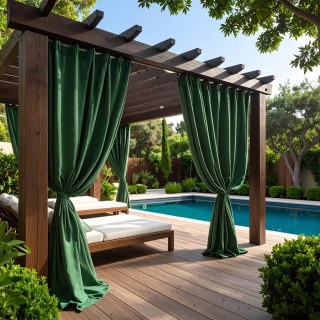 Malibu Waterproof Blackout Twill Dark Green Outdoor Curtain