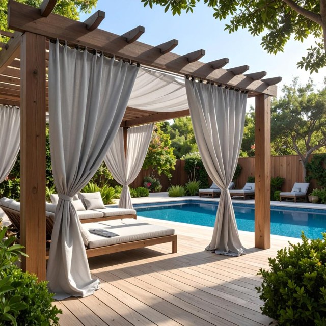 Malibu Waterproof Twill Light Grey Outdoor Curtain 1