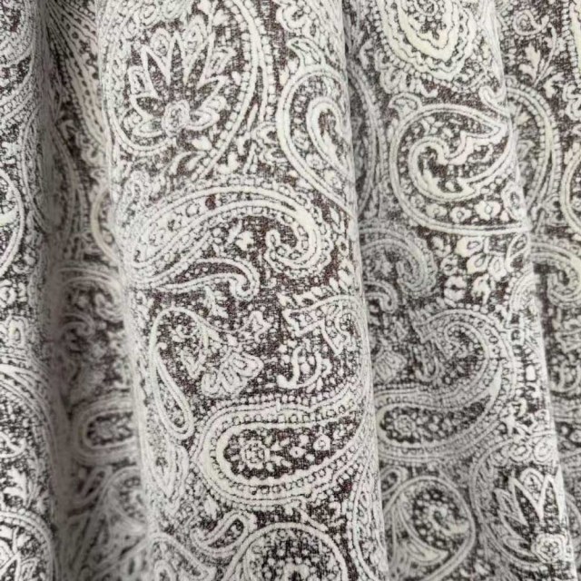 Midnight Paisley Dark Brown Floral Chenille Curtain 1