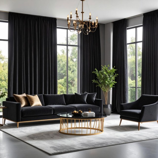 Smooth Onyx Black Velvet Curtain 1
