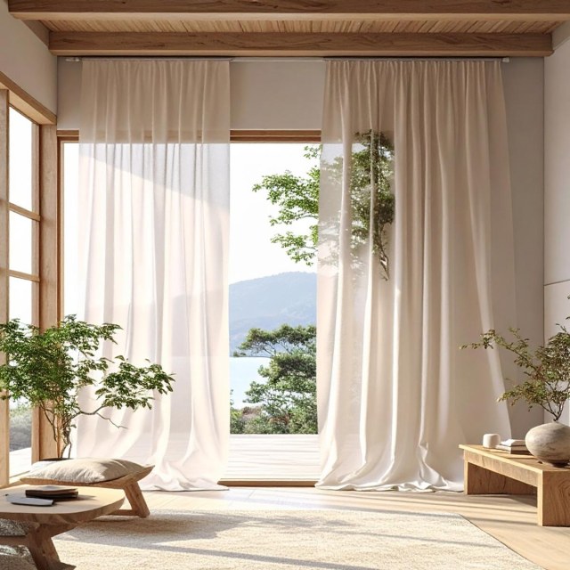 Zen Garden Pure Flax Linen Ivory White Voile Curtain 1