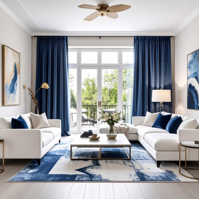 Lustrous Navy Blue Velvet Curtains 1