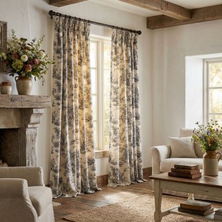 Amour Pastorale Black Toile de Jour Chenille Curtains