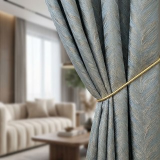Aqualuna Duck Egg Blue Curtain with Gold Herringbone Details