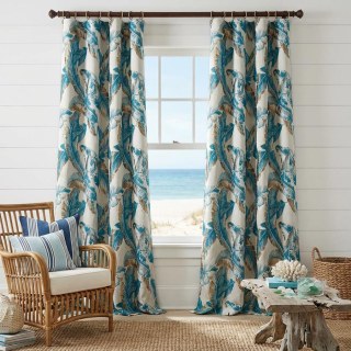 Banana Leaf Bliss Teal Blue and Gold Tropical Curtains 3