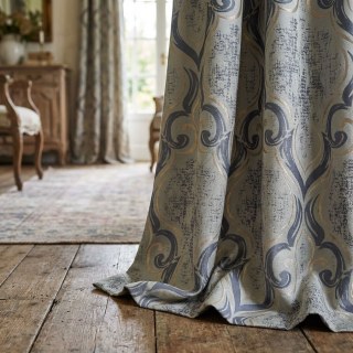 Baroque Mist Blue and Gold Damask Curtains