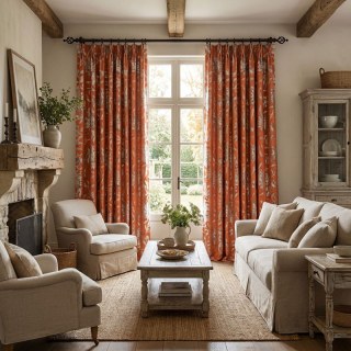 Blossom Tapestry Terracotta Orange Satin Floral Curtains 4