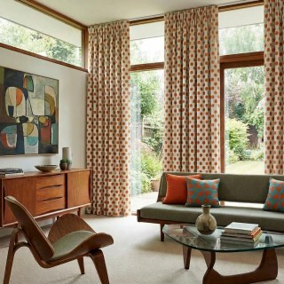 Dottie Delight Mid Century Modern Terracotta Orange Polka Dot Chenille Curtain 3