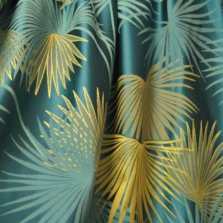 Fan Palm Silhouette Teal and Yellow Satin Tropical Leaves Curtain 7