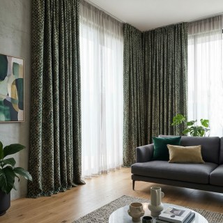 Field of Gold Luxury Jacquard Abstract Grain Patterned Dark Green Curtain 3