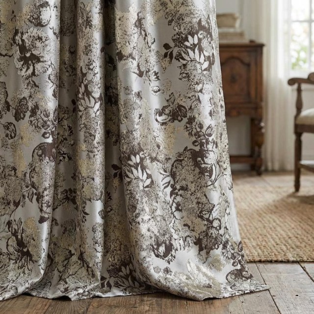 Floral Reverie Jacquard Beige Cream Curtains 1