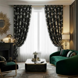 Fluttering Fanburst Art Deco Geometric Black and White Curtains