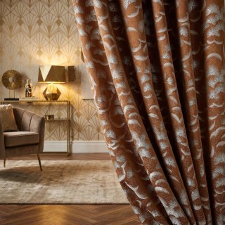 Fluttering Fanburst Art Deco Geometric Terracotta Burnt Orange Curtains