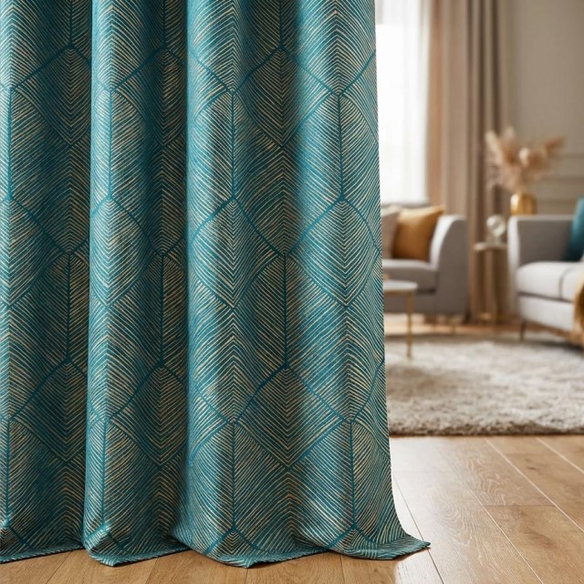 Hexagon Haven Geometric Teal Curtains 1