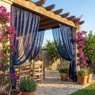 Laguna Outdoor Waterproof Navy Blue Voile Curtain 2