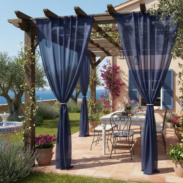 Laguna Outdoor Waterproof Navy Blue Voile Curtain 1
