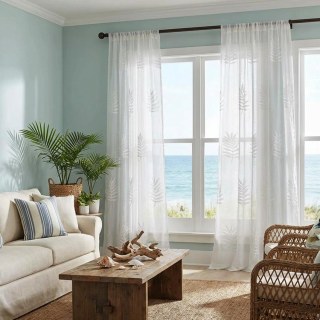 Leafy Whispers Embroidered Ivory White Voile Curtain 2