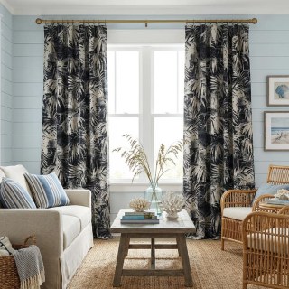 Midnight Palms Dark Ink Blue Tropical Floral Curtains 3