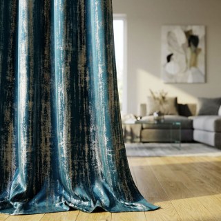 Rustic Rainfall Abstract Textured Glittery Teal Curtains