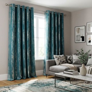 Rustic Rainfall Abstract Textured Glittery Teal Curtains 3