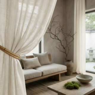 Wabi Sabi 100% Flax Linen Ivory White Voile Curtain 3