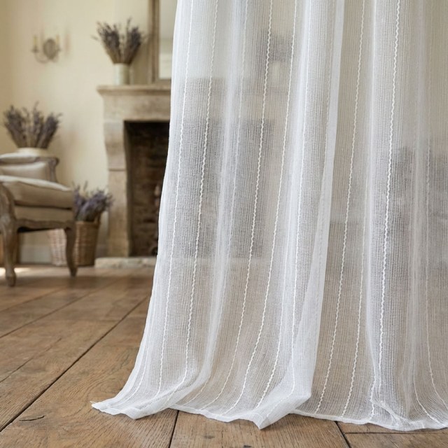 Whispering Waves Ivory White Striped Voile Curtain 1