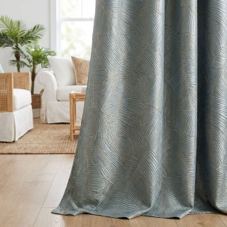 Banana Leaves Luxury 3D Jacquard Duck Egg Blue Curtain 2