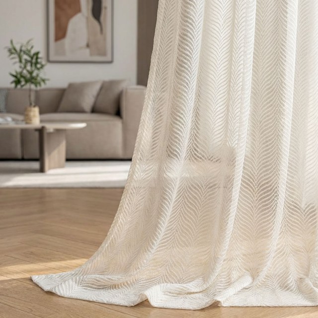 Mermaid Veil White Herringbone Sheer Mesh Net Curtain 1