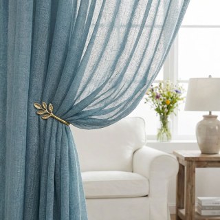 Daytime Textured Weaves Dusky Blue Sheer Voile Curtain 2