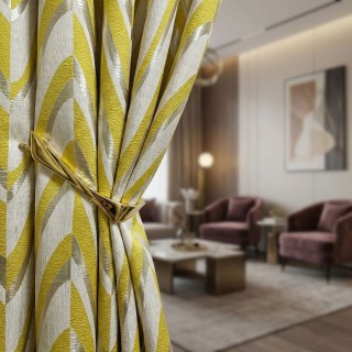 Ocean Wave Elegance Yellow and Gold Art Deco Geometric Curtains 2