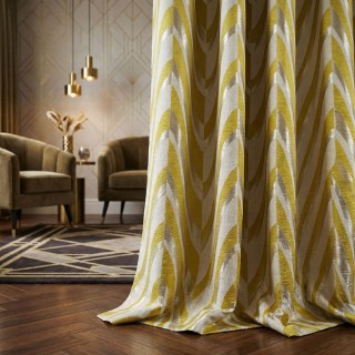 Ocean Wave Elegance Yellow and Gold Art Deco Geometric Curtains