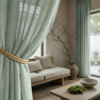 Wabi Sabi Pure Flax Linen Light Sage Green Voile Curtain 2