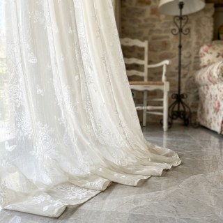 Enchanted Garden Rose & Butterfly Floral Ivory White Voile Curtain 2