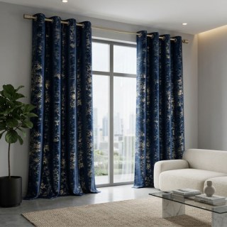 Enigma Sheen Navy Blue Gilded Velvet Curtains 4