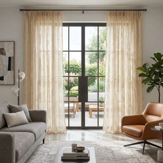 Feathered Fantasy Champagne Gold Shimmering Voile Curtain 4