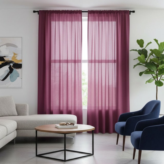 Soft Breeze Burgundy Wine Red Chiffon Voile Curtain 1