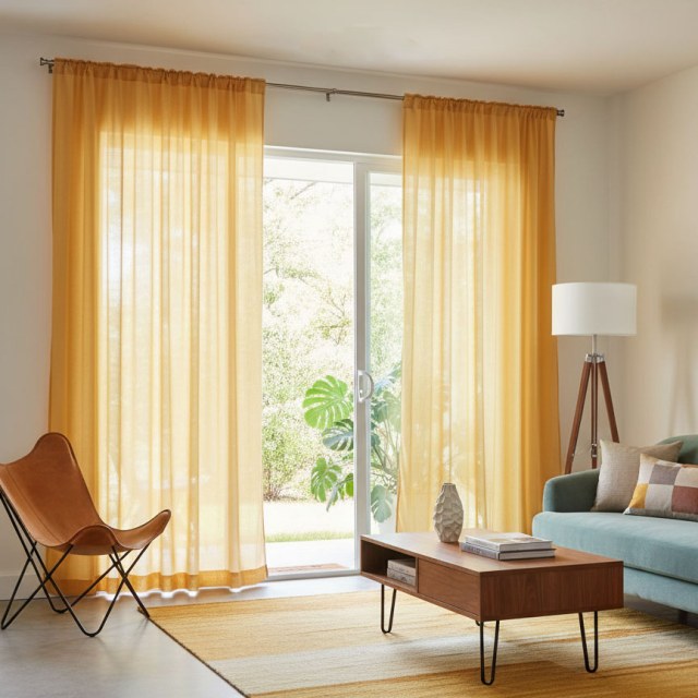 Soft Breeze Mustard Yellow Chiffon Voile Curtain 1