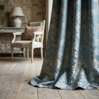 Spring Spirit Blue & White Floral Curtain with Gold Details