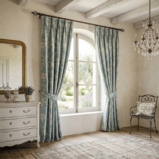 Spring Spirit Blue & White Floral Curtain with Gold Details 4