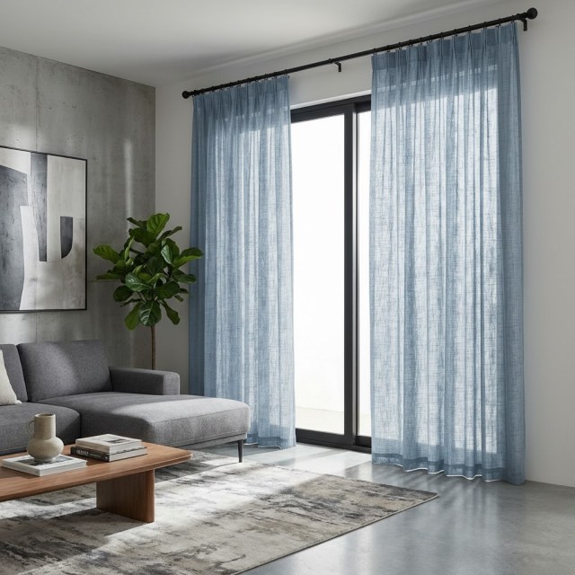 A Touch of Sunshine Haze Blue Voile Curtain 1