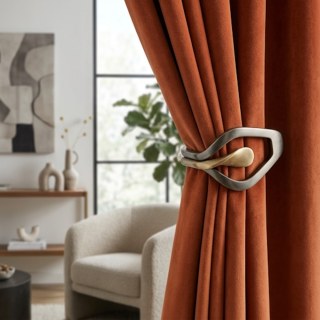 Cascade Matte Terracotta Burnt Orange Velvet Curtains 4