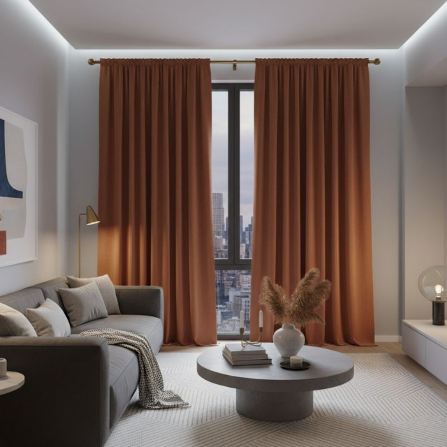 Cascade Matte Terracotta Burnt Orange Velvet Curtains 1