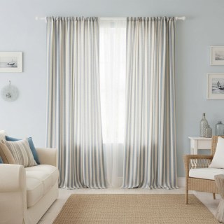Coastal Weave Haze Blue Striped Linen Cotton Blend Curtains 2