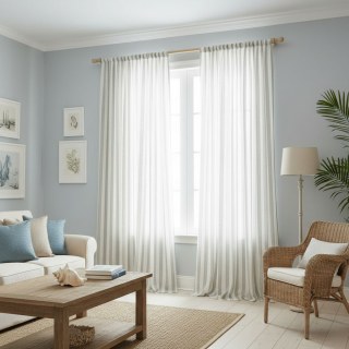 Coastal Weave Pebble Gray Striped Natural Linen Cotton Blend Curtains 2