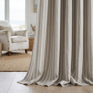 Coastal Weave Pebble Gray Striped Natural Linen Cotton Blend Curtains 5