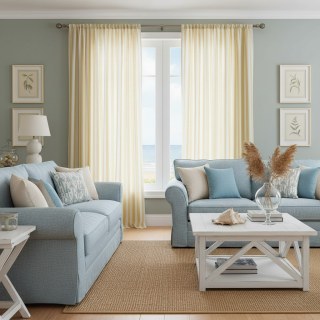 Coastal Weave Sandstone Yellow Striped Natural Linen Cotton Curtains